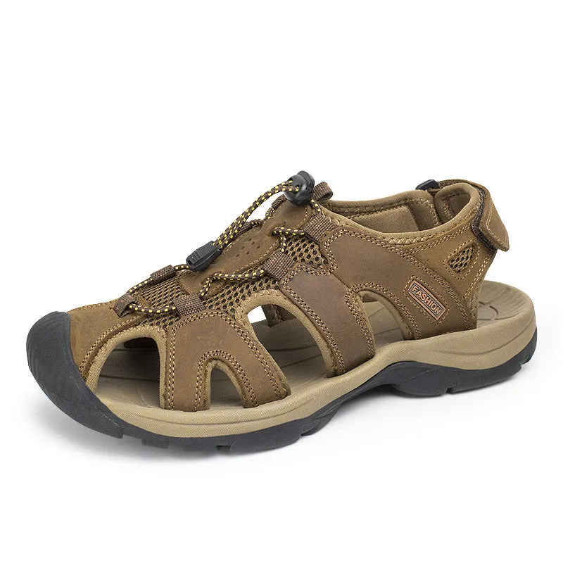 Sandals  Causal Sandals Slippers Men's Leather Genuine Fashion Shoes Proactive support Plus Men Leather Men Size Summer  Breathable 38-47 Shoes Local shipping options