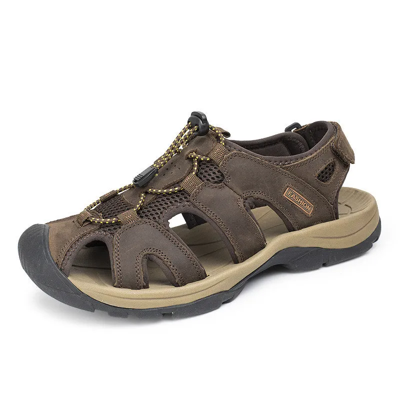 Sandals  Causal Sandals Slippers Men's Leather Genuine Fashion Shoes Proactive support Plus Men Leather Men Size Summer  Breathable 38-47 Shoes Local shipping options