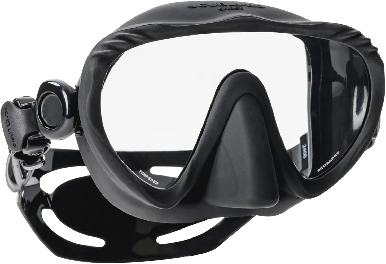SCUBAPRO Ghost Scuba Dive Mask, Low-Volume Frameless Design w/Ultra Clear Single Lens, Silicone Skirt and Easy-Adjust Strap Buckles, Black