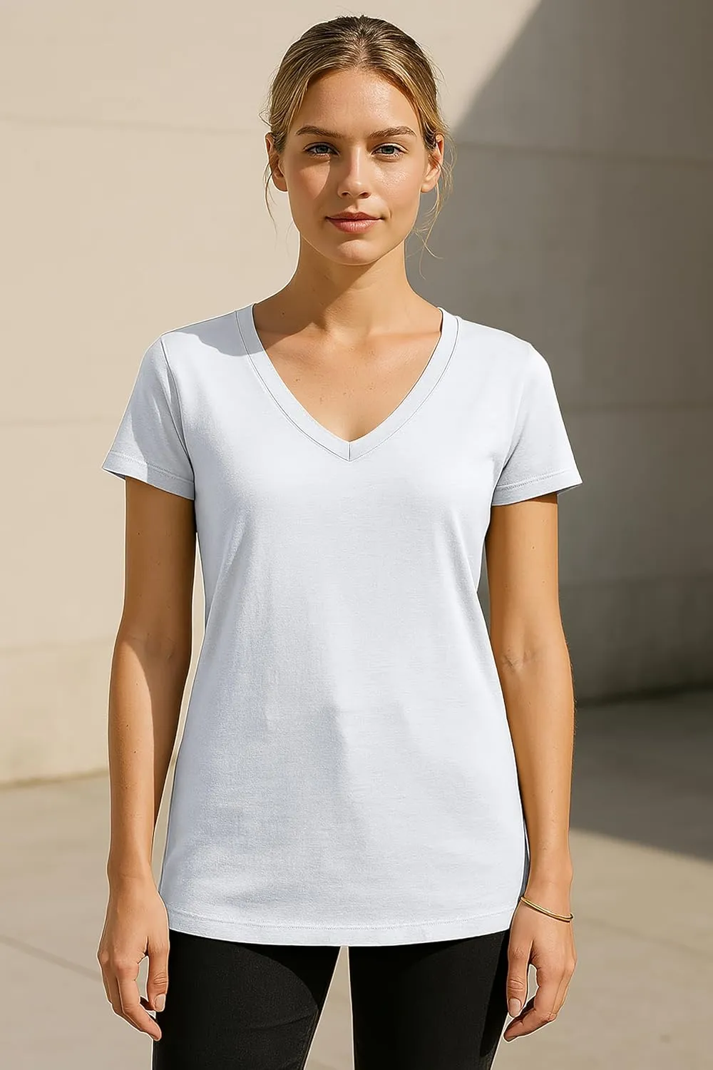 Sexy Basics Women's 5 & 10 Pack Casual & Active Cotton Stretch V Neck Short Sleeve Shirts