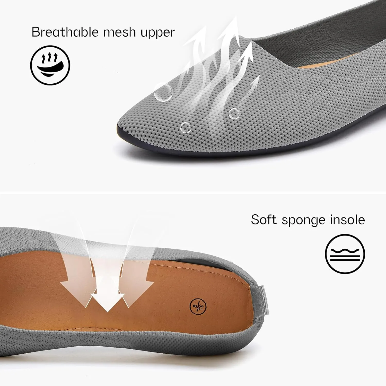 Shupua Women's Flats Shoes Pointed Toe Flats Comfortable Slip on Shoes Flat Dress Shoes Black Ballet Flats for Women