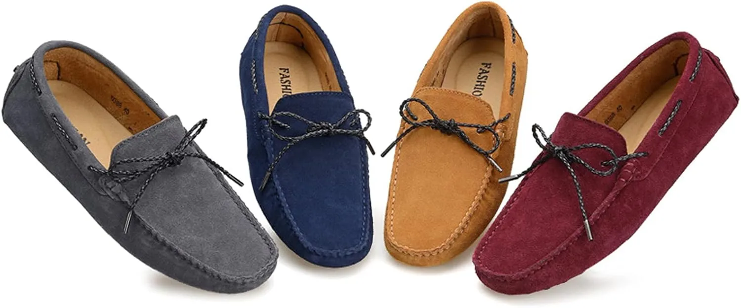 Slip-on Loafer for Men Flats Bow-Tie Suede Leather Dress Driving Moccasins Casual Boat Shoes
