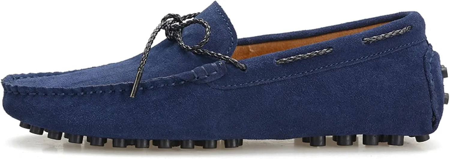 Slip-on Loafer for Men Flats Bow-Tie Suede Leather Dress Driving Moccasins Casual Boat Shoes