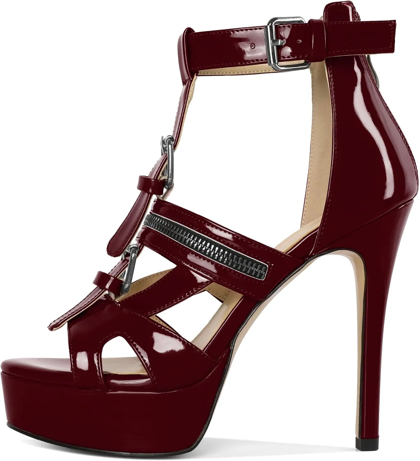 Soireelady Women's Platform High Heels Gothic Sandals Open Toe T-strap Stiletto Heels Peep Toe Punk Heeled Sandals 5 Inch