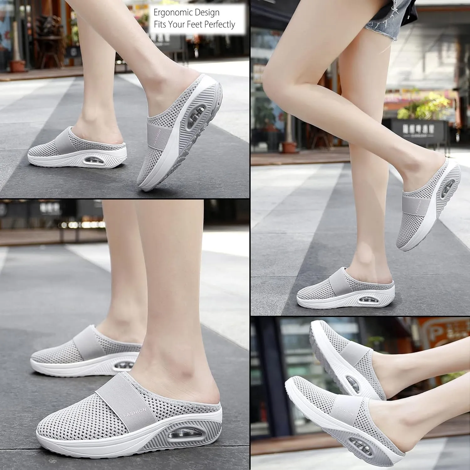 SOLPNOW Women's Air Cushion Slip-on Orthopedic Diabetic Walking Shoes,Breathable with Arch Support Wedge Platform Slipper