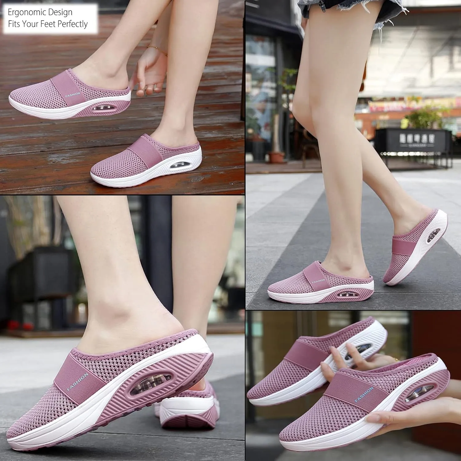 SOLPNOW Women's Air Cushion Slip-on Orthopedic Diabetic Walking Shoes,Breathable with Arch Support Wedge Platform Slipper