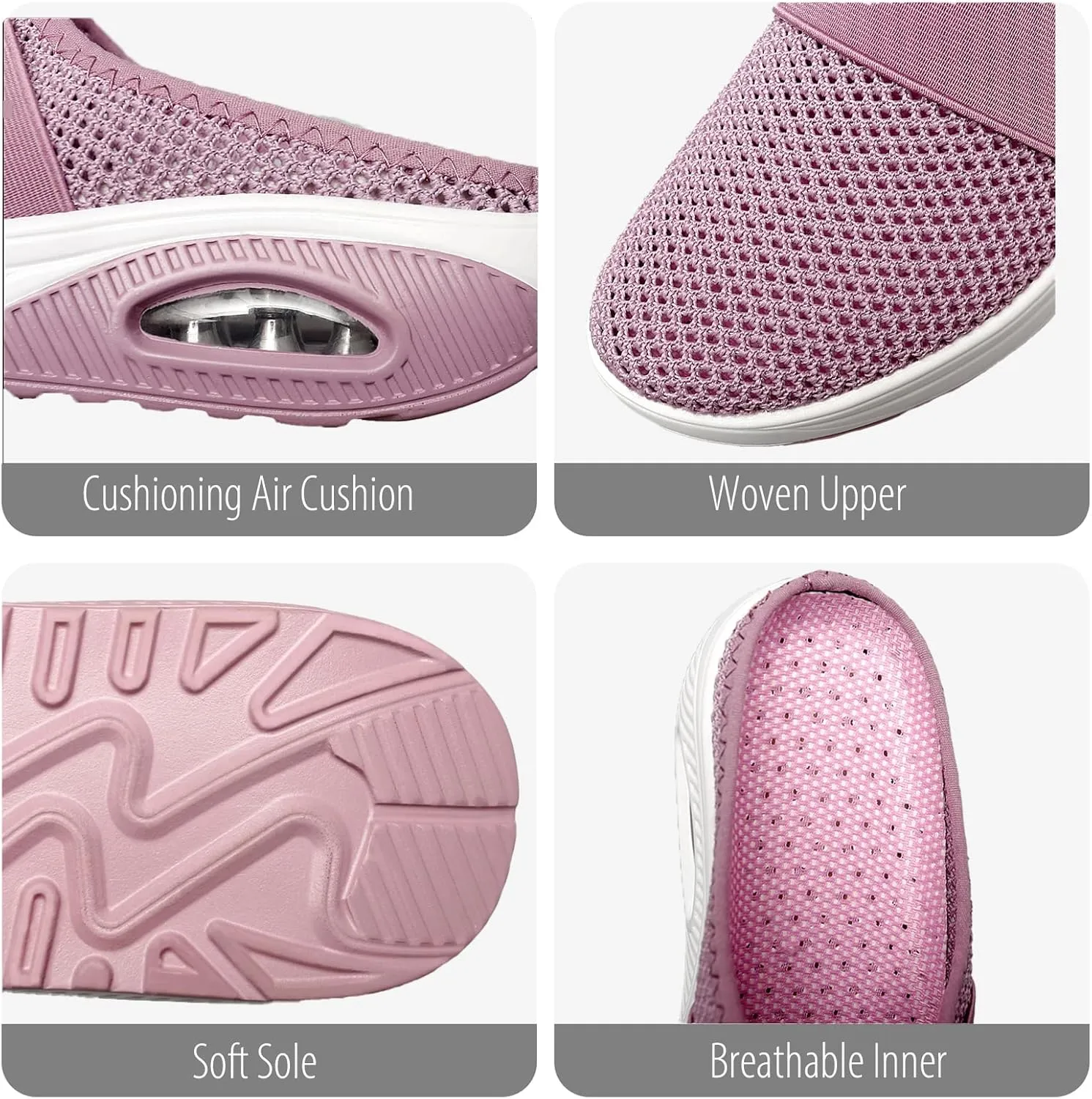 SOLPNOW Women's Air Cushion Slip-on Orthopedic Diabetic Walking Shoes,Breathable with Arch Support Wedge Platform Slipper