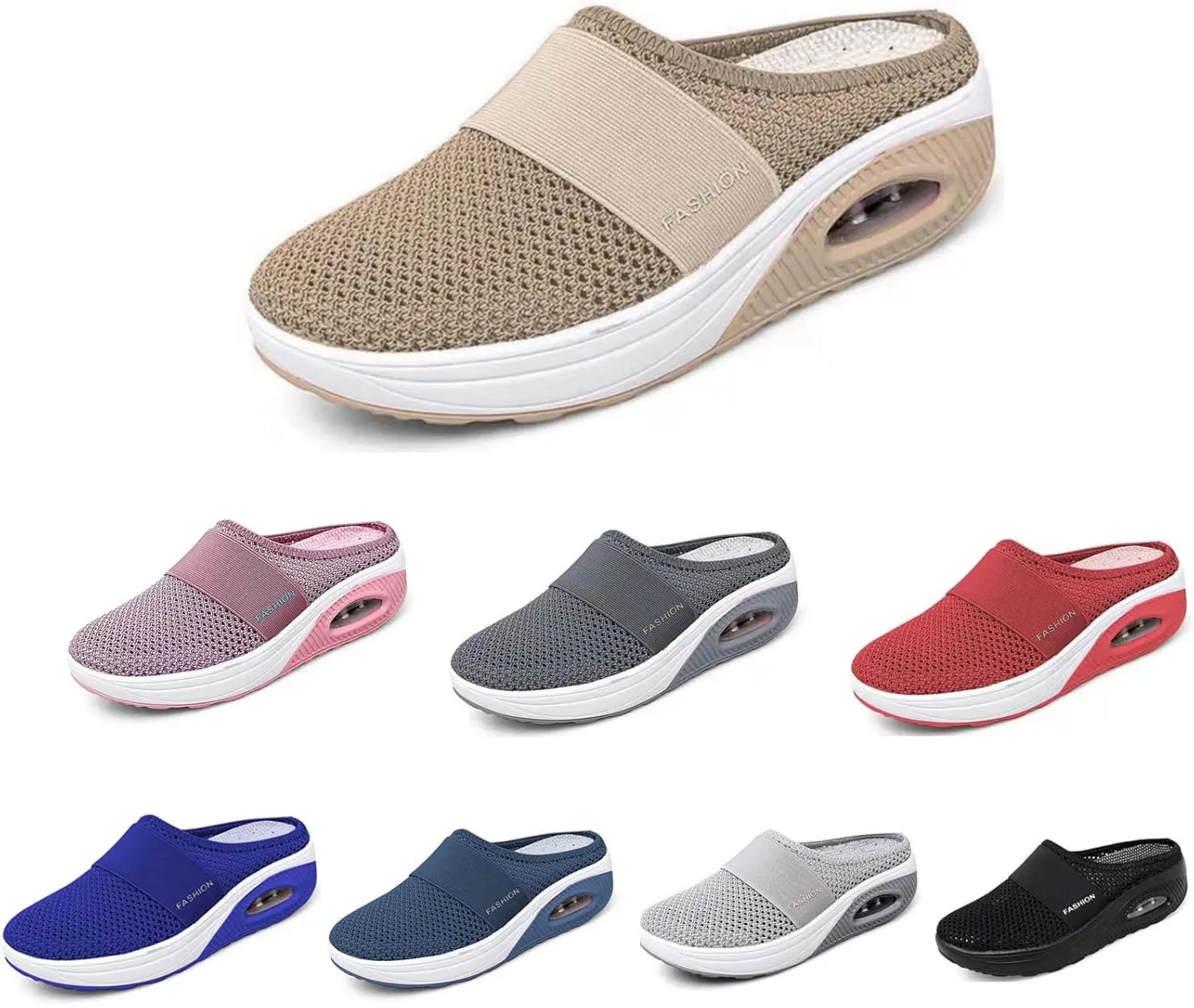 SOLPNOW Women's Air Cushion Slip-on Orthopedic Diabetic Walking Shoes,Breathable with Arch Support Wedge Platform Slipper