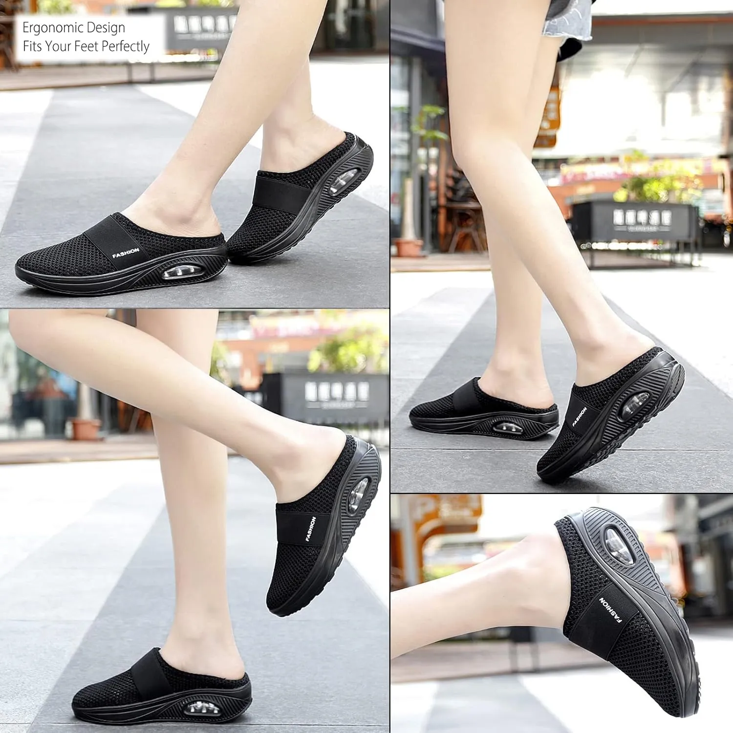 SOLPNOW Women's Air Cushion Slip-on Orthopedic Diabetic Walking Shoes,Breathable with Arch Support Wedge Platform Slipper