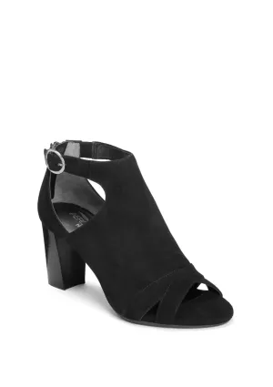Song Heel Comfortable Black International delivery Aerosoles Suede Bird Bootie Price slash Cutout Block