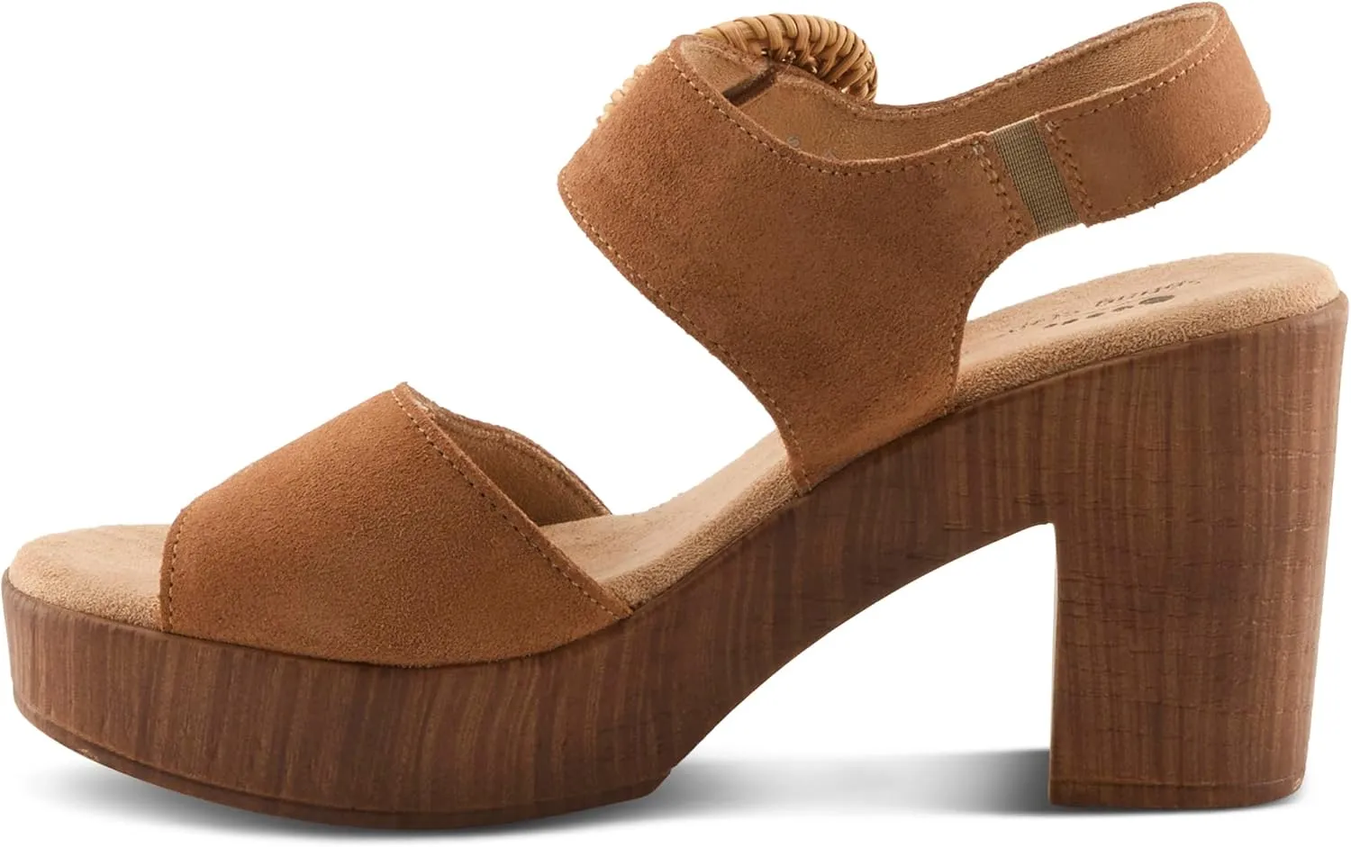 Spring Step Women's Gamona Ankle-Strap Heeled Sandal with Decorative Buckle - Cork Chunky High Heel