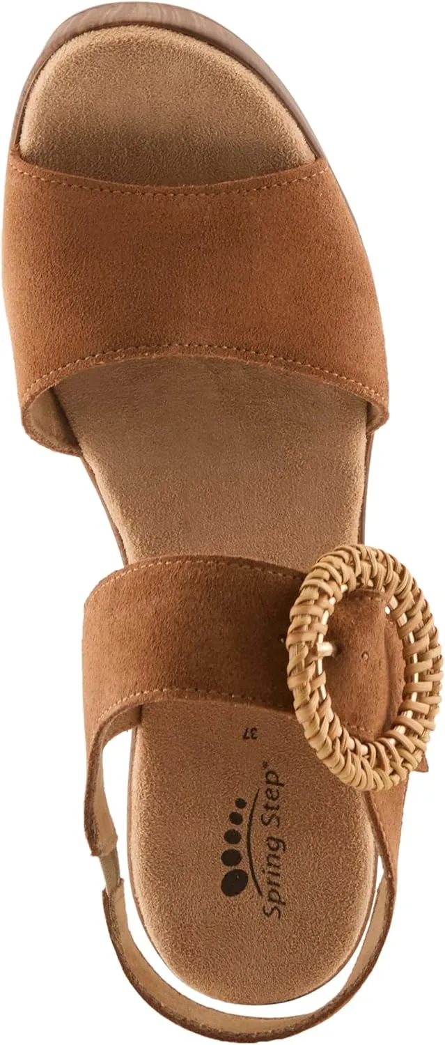 Spring Step Women's Gamona Ankle-Strap Heeled Sandal with Decorative Buckle - Cork Chunky High Heel