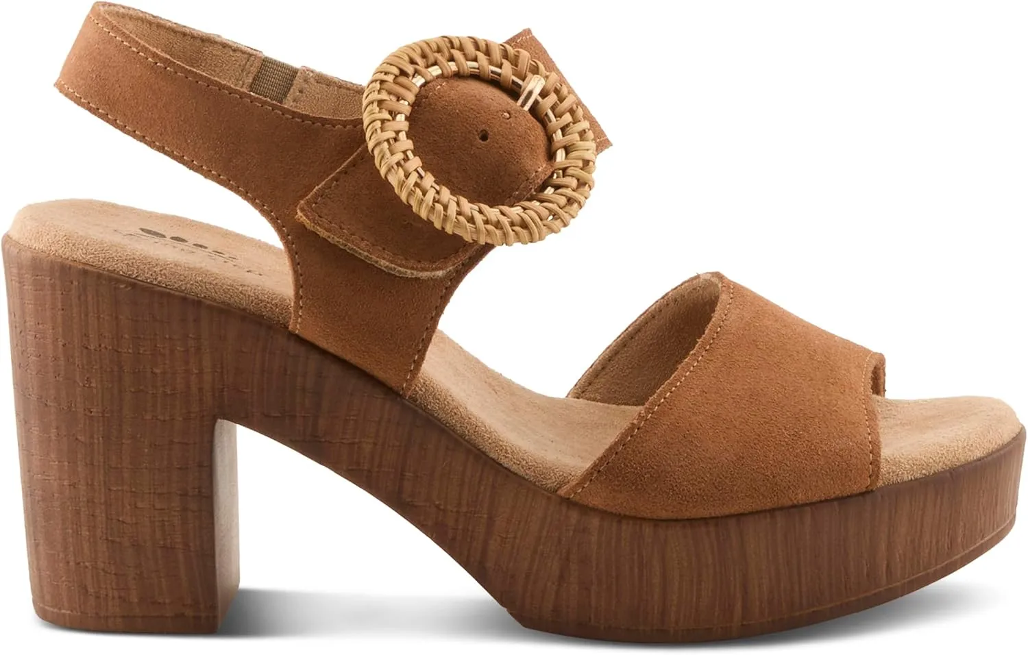 Spring Step Women's Gamona Ankle-Strap Heeled Sandal with Decorative Buckle - Cork Chunky High Heel