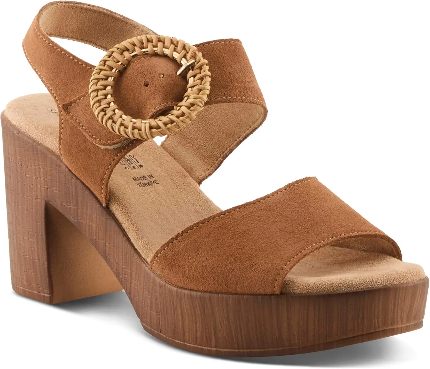 Spring Step Women's Gamona Ankle-Strap Heeled Sandal with Decorative Buckle - Cork Chunky High Heel