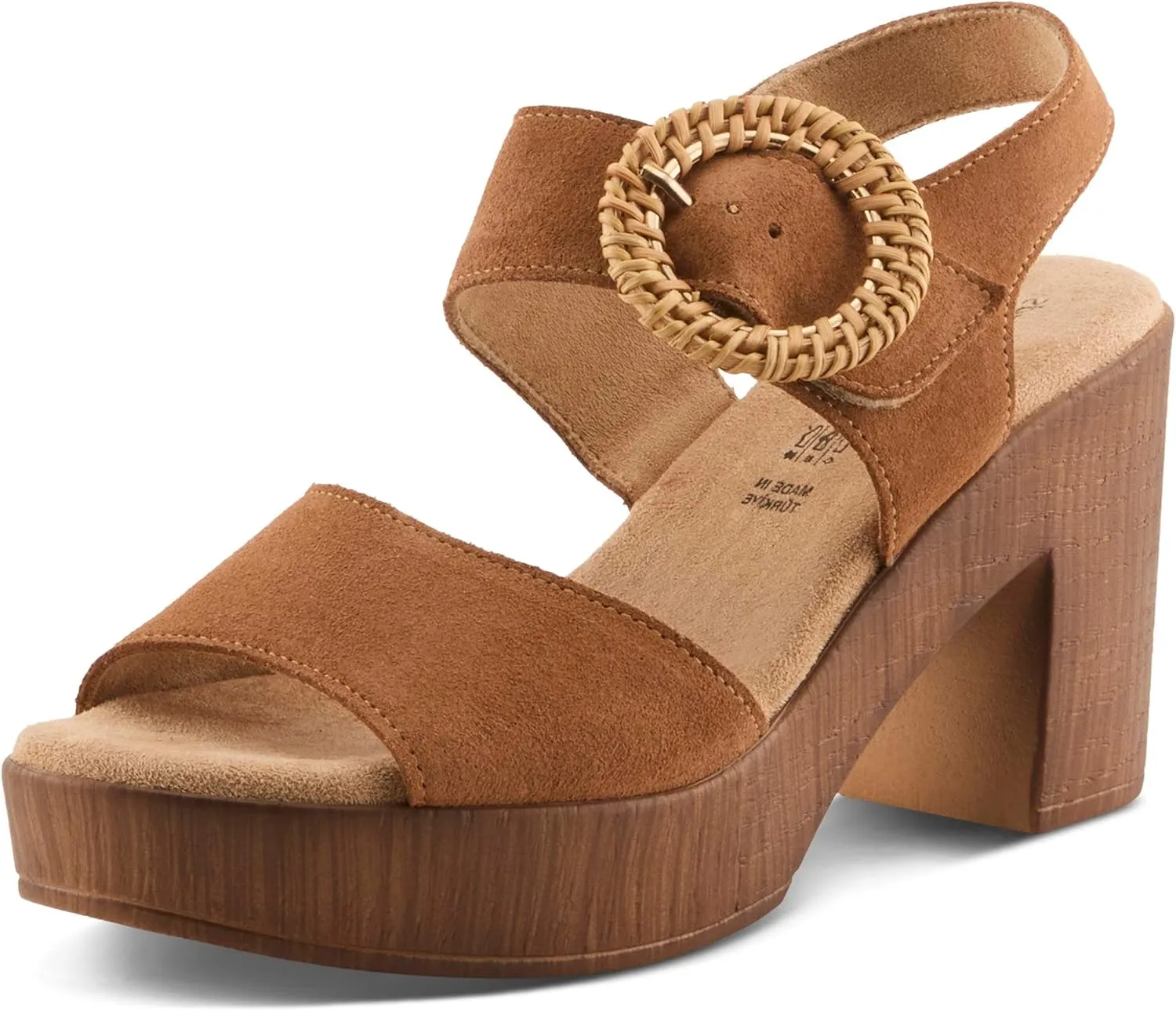 Spring Step Women's Gamona Ankle-Strap Heeled Sandal with Decorative Buckle - Cork Chunky High Heel