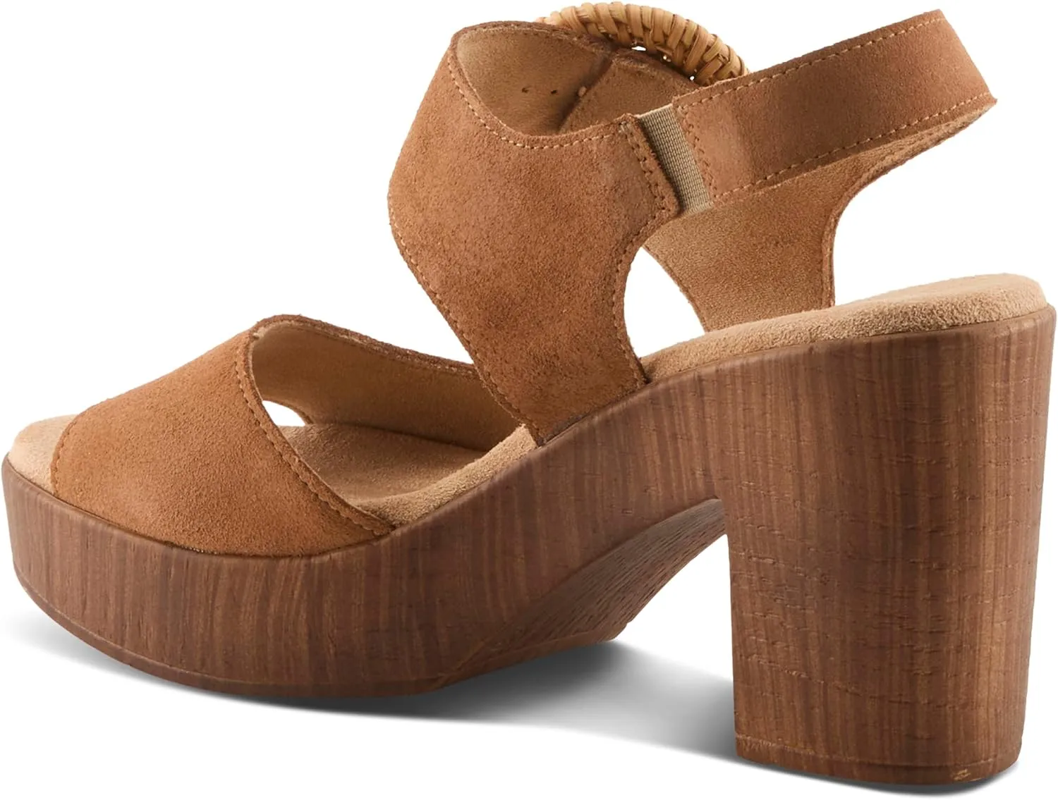 Spring Step Women's Gamona Ankle-Strap Heeled Sandal with Decorative Buckle - Cork Chunky High Heel