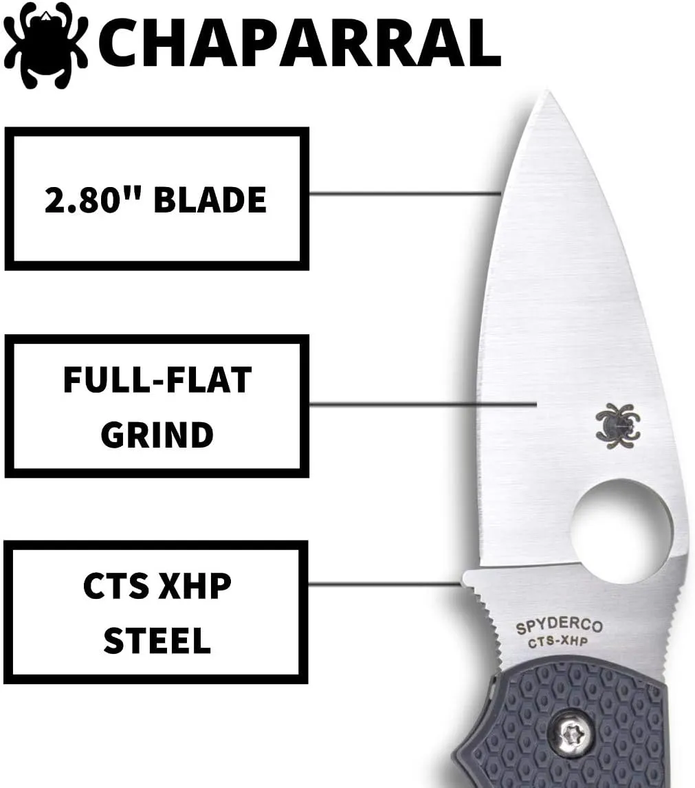 Spyderco Chaparral Lightweight Prestige Knife with 2.80 CTS XHP Steel Blade and Gray Durable FRN Handle - PlainEdge - C152PGY