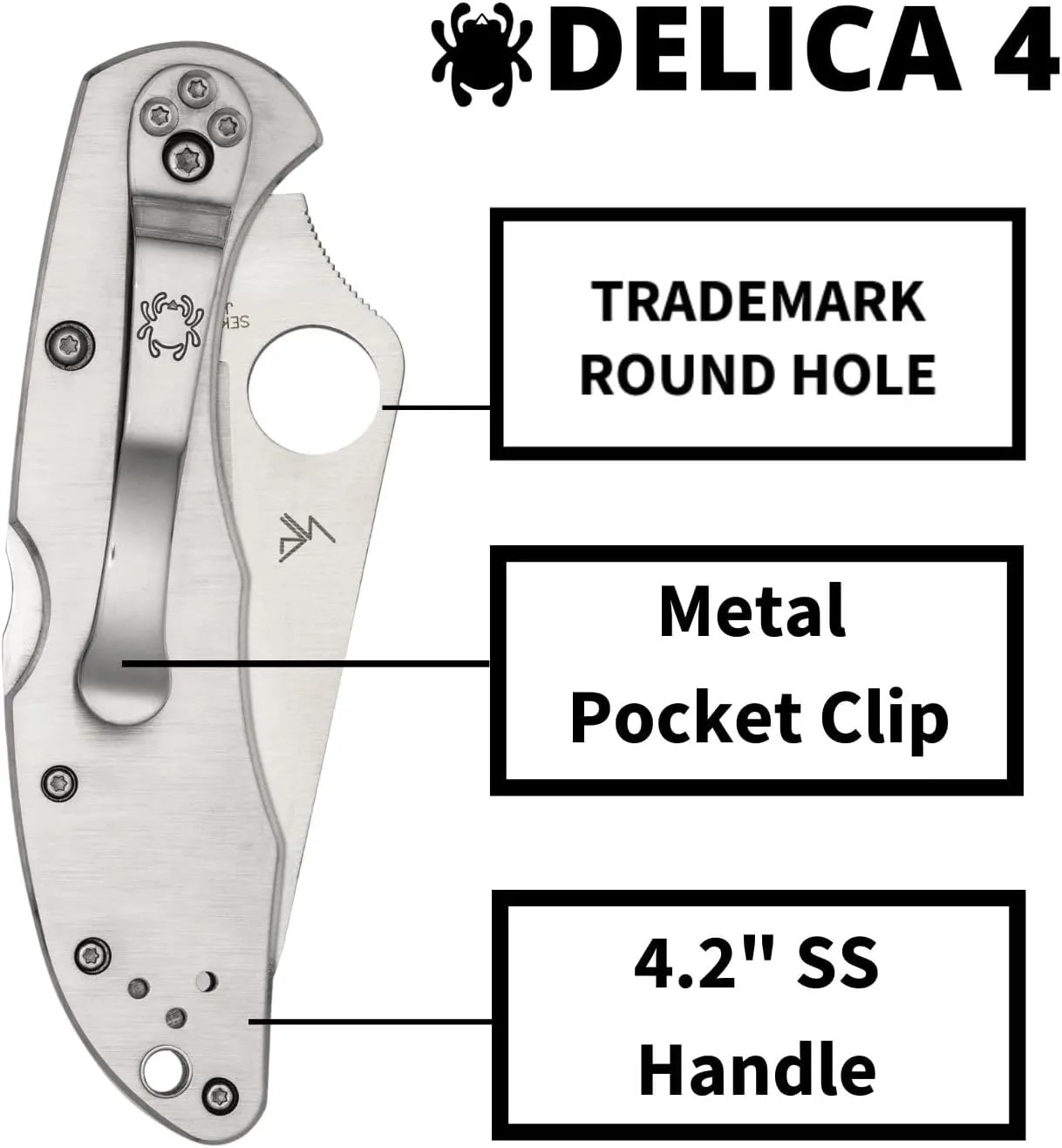 Spyderco Delica 4 Signature Knife with 2.95" Saber-Ground VG-10 Steel Blade and Durable Stainless Steel Handle - C11P