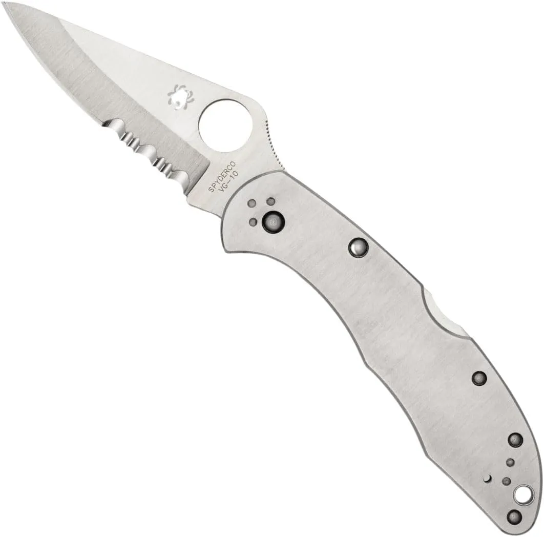 Spyderco Delica 4 Signature Knife with 2.95" Saber-Ground VG-10 Steel Blade and Durable Stainless Steel Handle - C11P