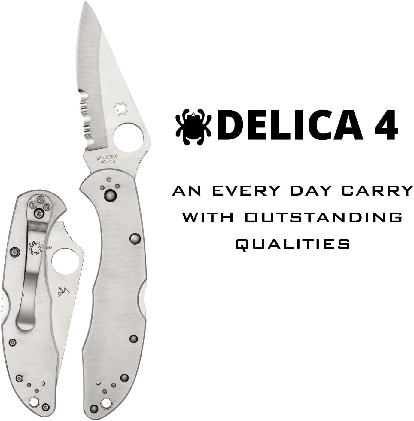 Spyderco Delica 4 Signature Knife with 2.95" Saber-Ground VG-10 Steel Blade and Durable Stainless Steel Handle - C11P
