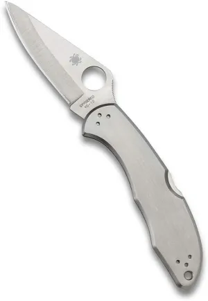 Spyderco Delica 4 Signature Knife with 2.95" Saber-Ground VG-10 Steel Blade and Durable Stainless Steel Handle - PlainEdge - C11P