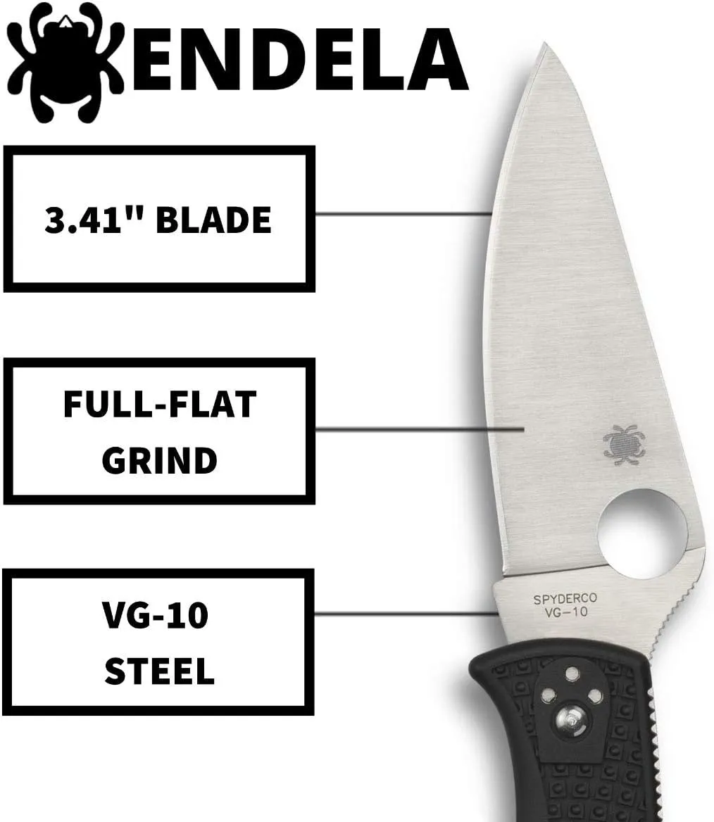 Spyderco Endela Lightweight Knife with 3.41" VG-10 Stainless Steel Blade and Durable FRN Handle - PlainEdge - C243PBK