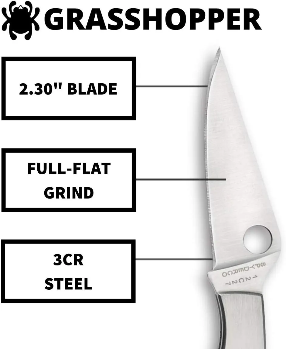 Spyderco Grasshopper Non-Locking Knife with 2.30" 3CR Steel Blade and Durable Stainless Steel Handle - PlainEdge - C138P