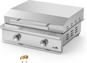 Stanbroil 28-Inch Premium Built-In Natural Gas Griddle for Outdoor Kitchen Grill, Durable Stainless Steel 2-Burner Flat Top Grill with Lid for BBQ Island, 34,000 BTUs