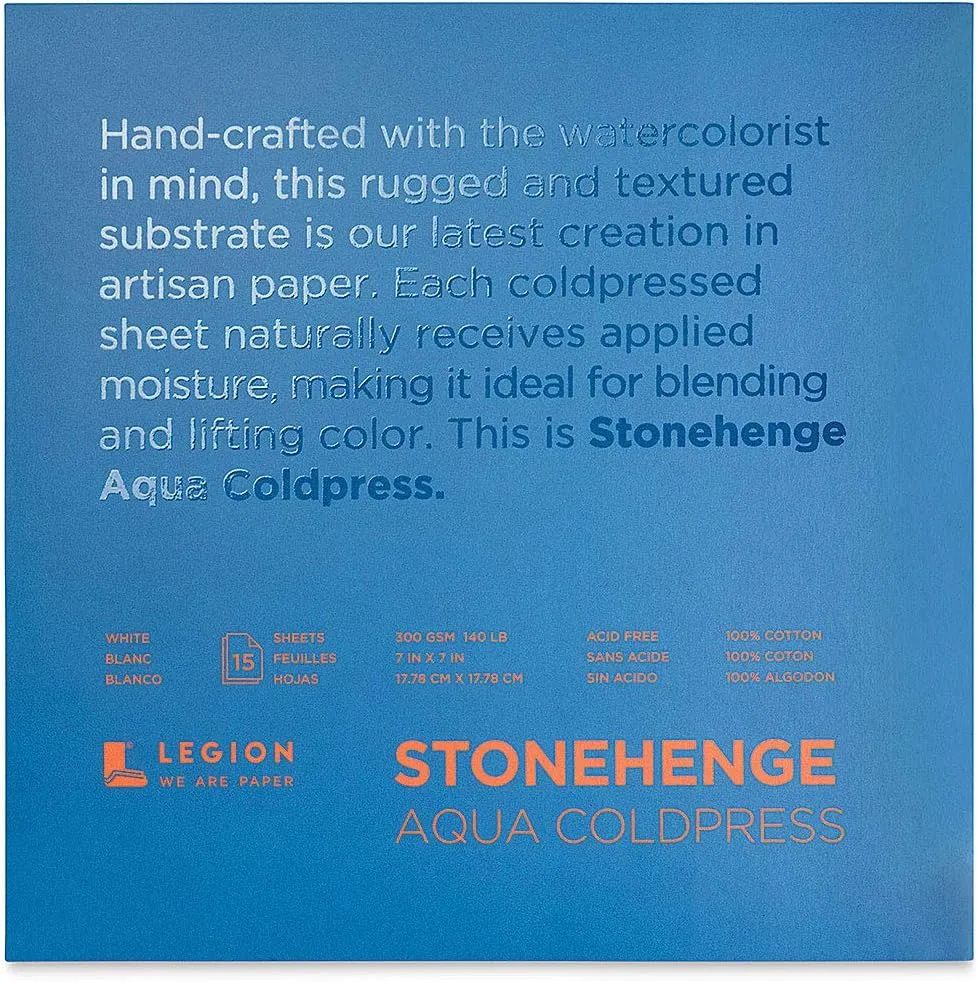 Stonehenge Aqua White Medium Weight Block, 140lb, Coldpress, 15 Sheets for Wet and Dry Media (7X7)