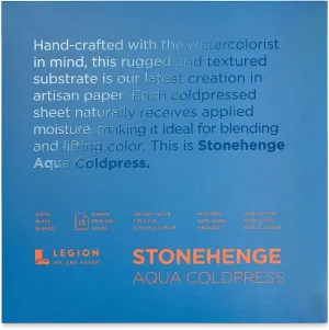 Stonehenge Aqua White Medium Weight Block, 140lb, Coldpress, 15 Sheets for Wet and Dry Media (7X7)