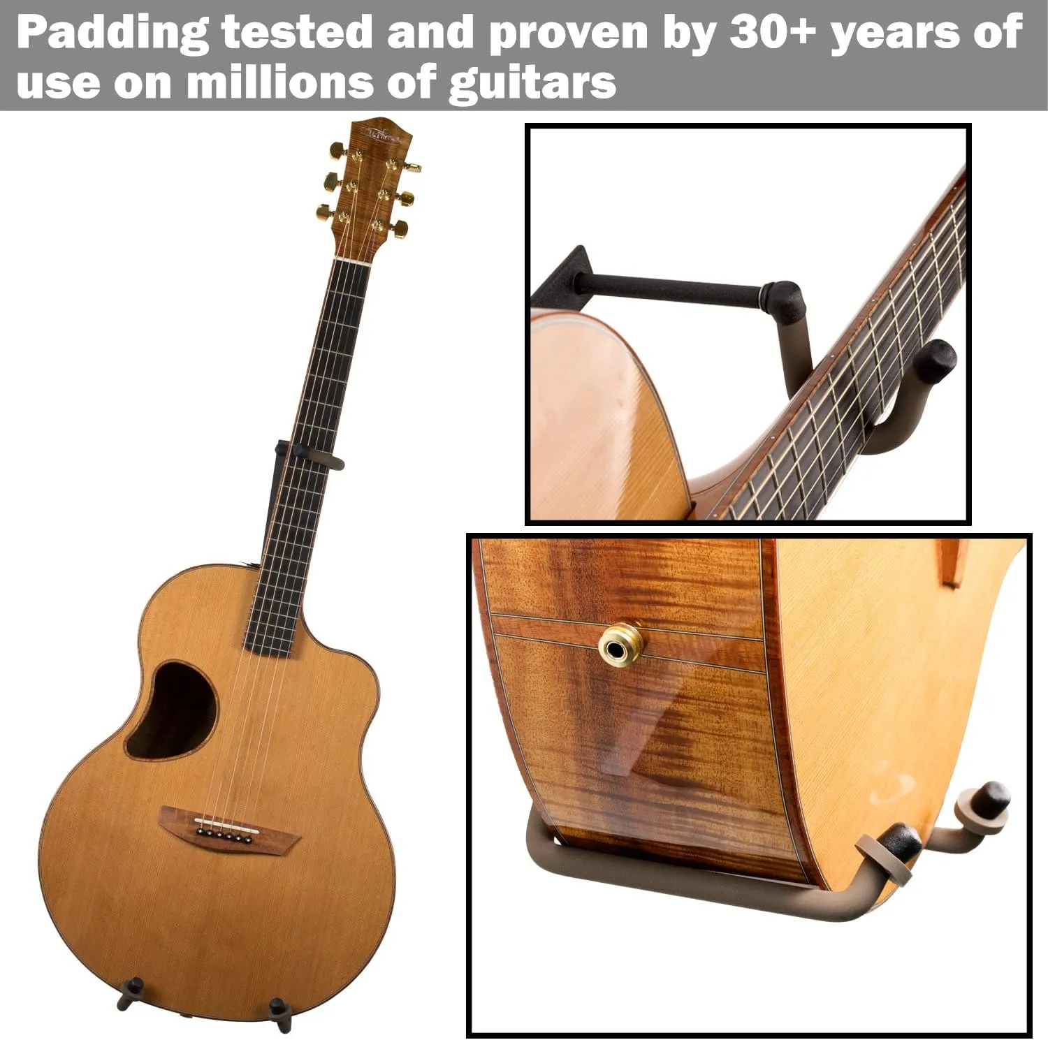 String Swing Guitar Holder Low-Profile Wide-Body for Horizontal Flat Wall Mount - 1 Piece Unit CC151-LPW-FW