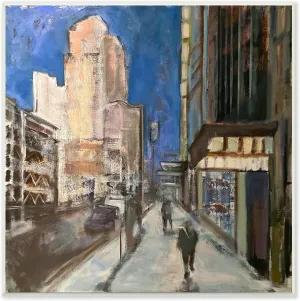 Stupell Industries Abstract Figures Walking Urban City Streets Blue Sky, Designed by Susanne Marie Wall Plaque, 12 x 12