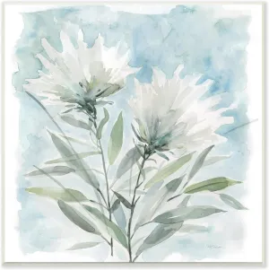 Stupell Industries Abstract Watercolor Florals White Petals Blue Sky, Design by Carol Robinson Wall Plaque, 12 x 12