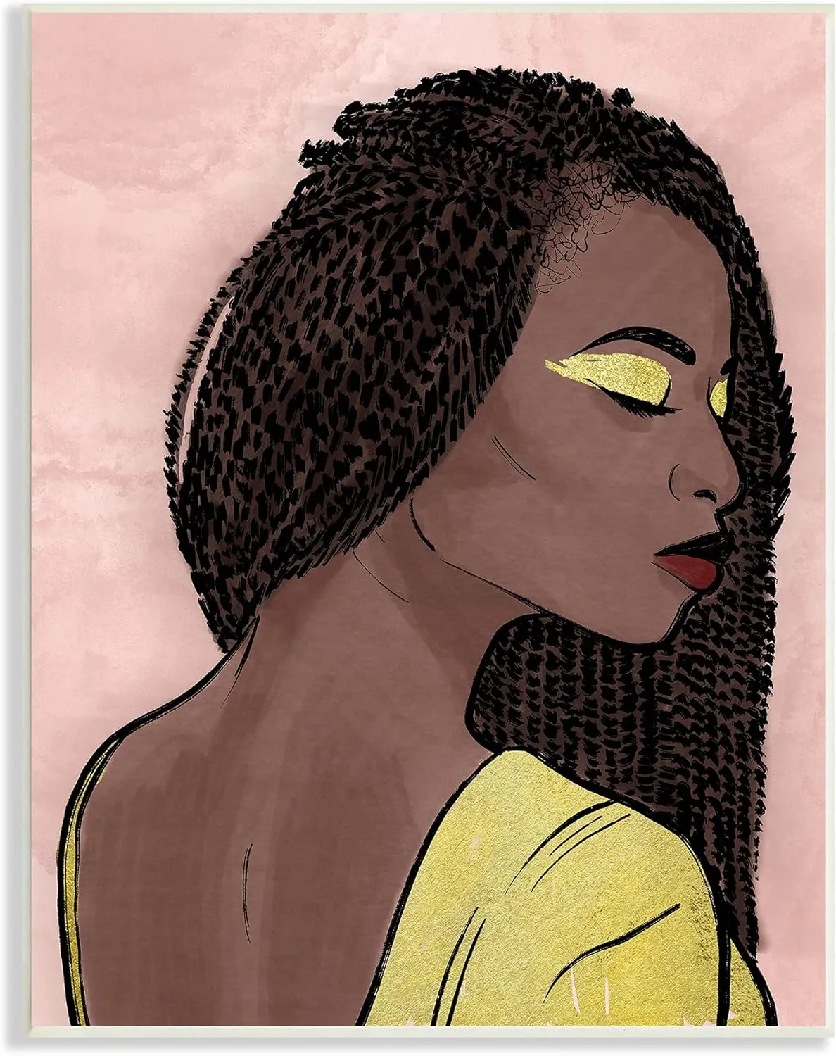 Stupell Industries African American Woman with Gold Glitz Eye Shadow, Designed by Marcus Prime Wall Plaque, 10 x 15, Brown