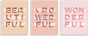 Stupell Industries Beautiful Powerful Wonderful Encouragement Pink White Heart, Designed by Daphne Polselli Wall Plaque, 3pc, Each 13 x 19