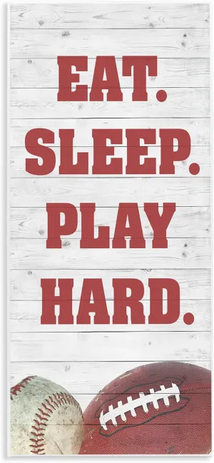 Stupell Industries Eat Sleep Play Hard Sports List Baseball Football, Designed by Andi Metz Wall Plaque, 7 x 17, Red