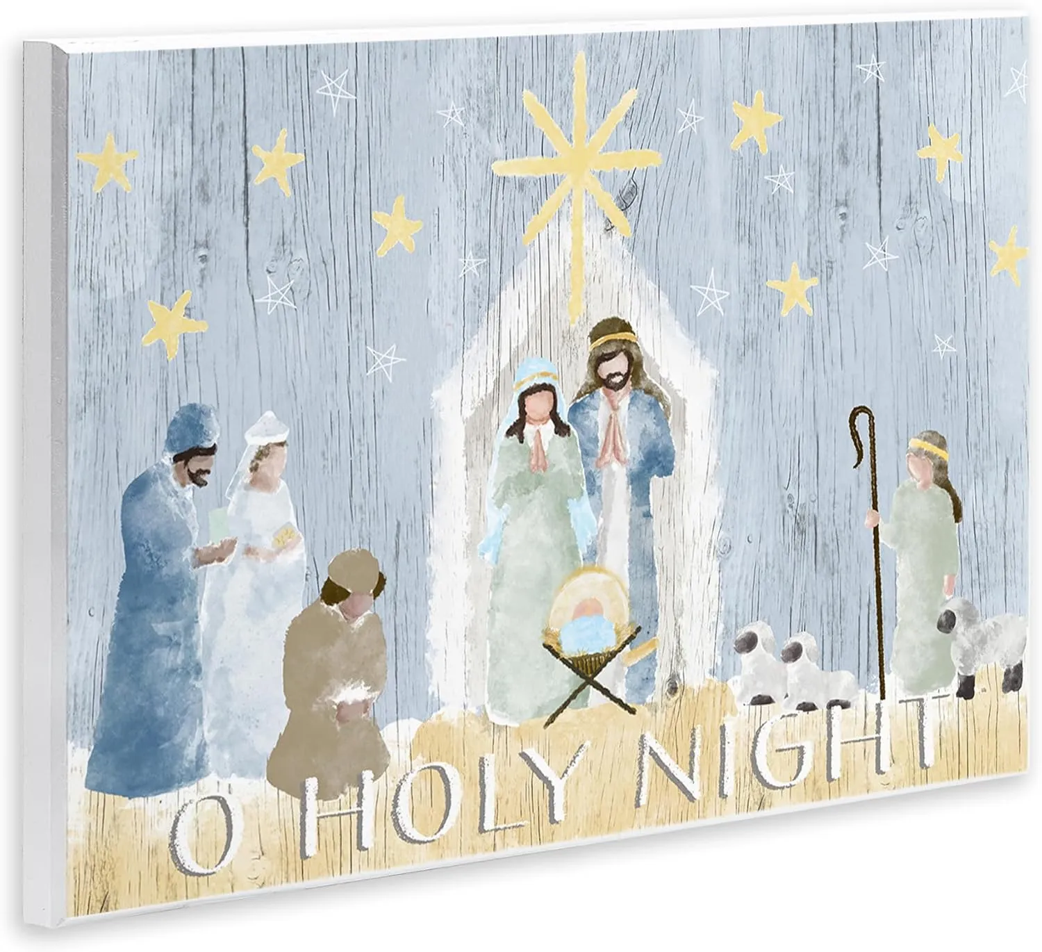 Stupell Industries Nativity Barn Stable Christmas Holiday Rustic Scene, Designed by Andi Metz Wall Plaque, 10 x 15, Blue