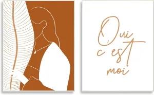 Stupell Industries Oui C'est Moi French Phrase Woman Behind Palms, Designed by Birch&Ink Wall Plaque, 2pc, Each 13 x 19, Orange