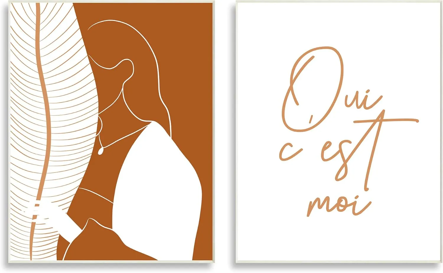 Stupell Industries Oui C'est Moi French Phrase Woman Behind Palms, Designed by Birch&Ink Wall Plaque, 2pc, Each 13 x 19, Orange