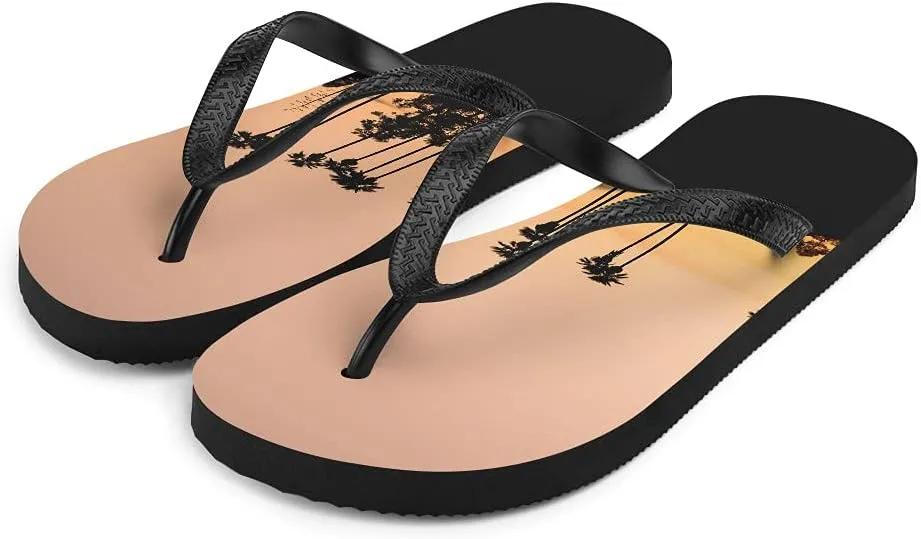 Sunset Beach Flip Flops - Sunset Palm Trees Unisex Mens Womens Flip Flops for Beach Pool Shower