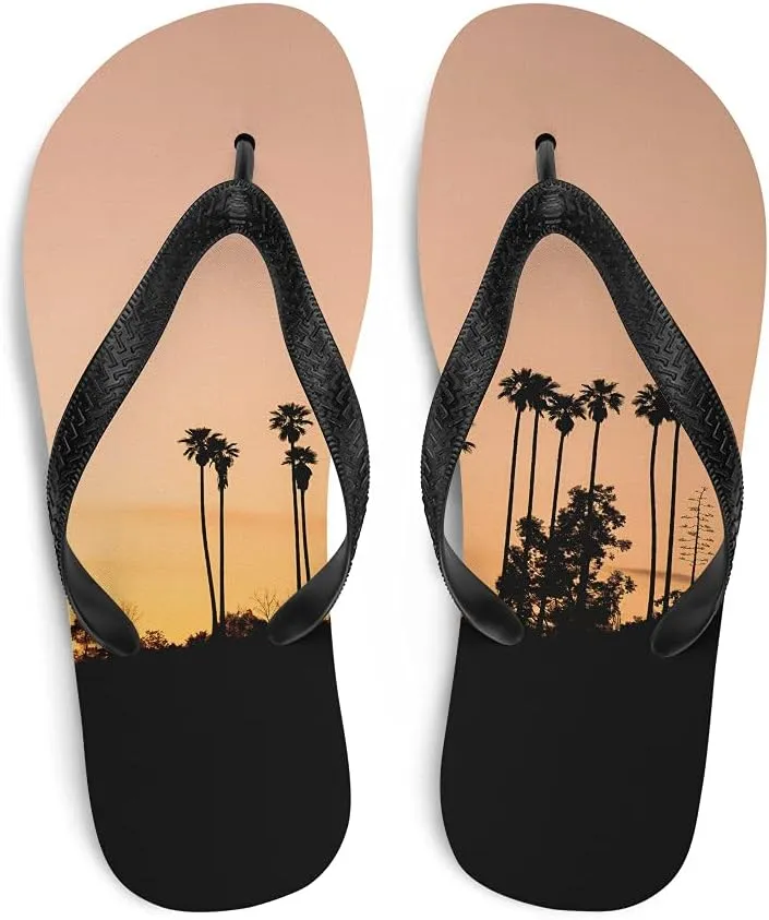 Sunset Beach Flip Flops - Sunset Palm Trees Unisex Mens Womens Flip Flops for Beach Pool Shower