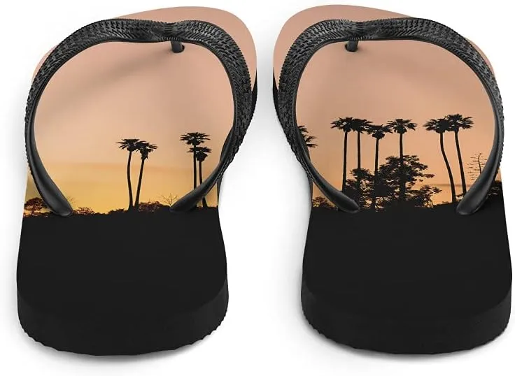 Sunset Beach Flip Flops - Sunset Palm Trees Unisex Mens Womens Flip Flops for Beach Pool Shower