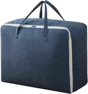 Surblue Clothes Storage Bag Organizer with Durable Handles Thick Fabric Large Capacity for Blanket Comforter Clothing Bedding (Navy, XL)