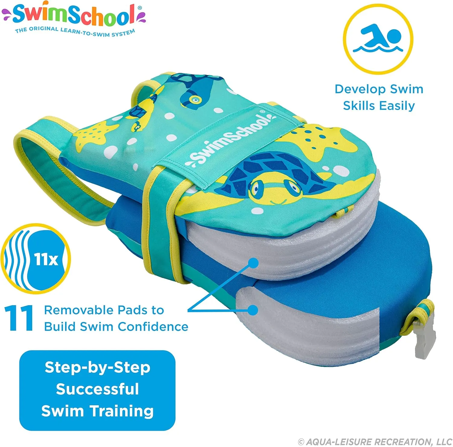 SwimSchool TOT Swim Trainer Vests for Toddlers Ages 2-4 – Boys/Girls – Multiple Colors/Styles – Learn to Swim Pool Floaties
