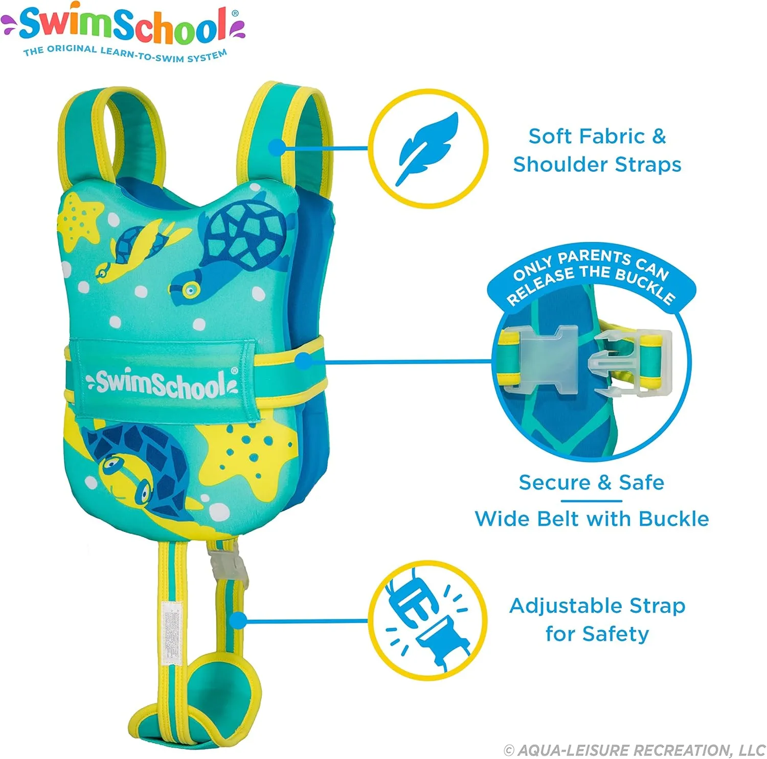 SwimSchool TOT Swim Trainer Vests for Toddlers Ages 2-4 – Boys/Girls – Multiple Colors/Styles – Learn to Swim Pool Floaties