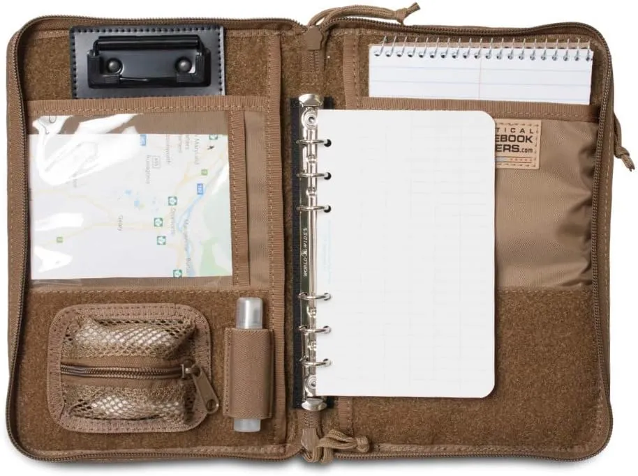 TACTICAL NOTEBOOK COVERS Military Notebook Cover System | Fits A5 Notebooks & Day Planners 5.5” x 8.5” | Zippered Case for Durable Field Use (Coyote Brown)