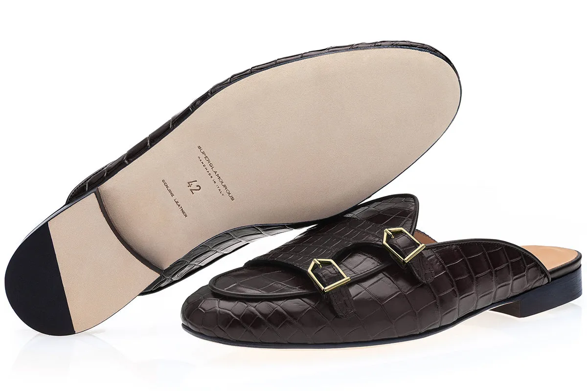 TANGERINE 7 CROCODILE COCOA MULES