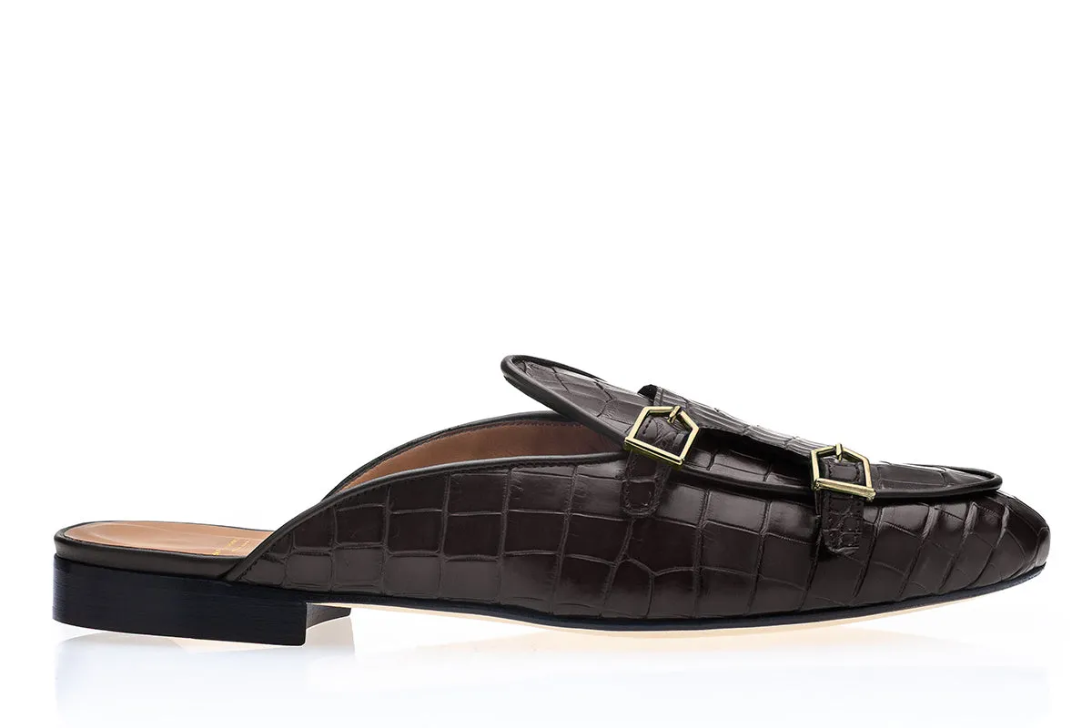 TANGERINE 7 CROCODILE COCOA MULES