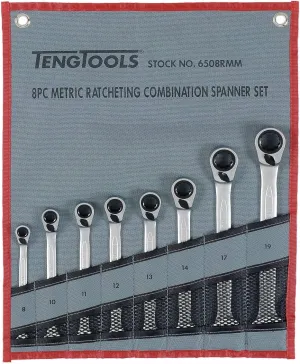 Teng Tools 8 Piece Ratcheting Combination Wrench Set 8mm - 19mm - 6508RMM