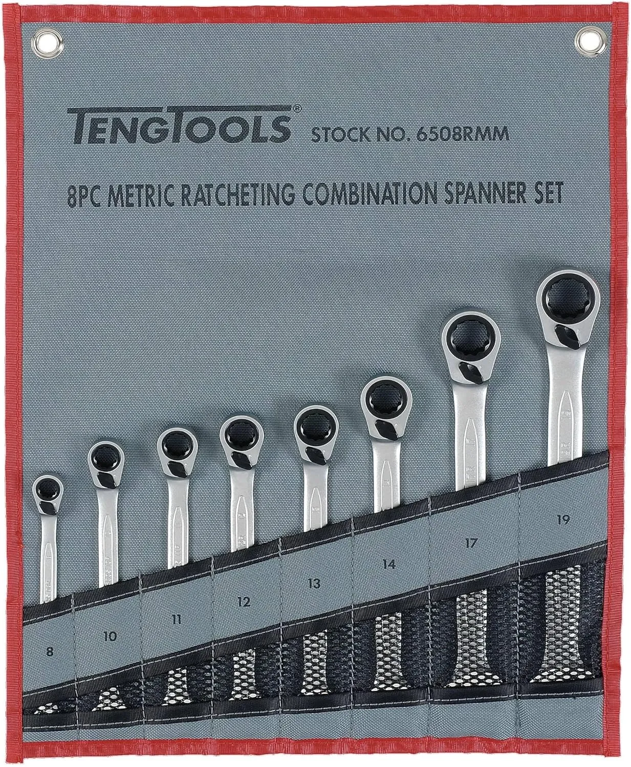Teng Tools 8 Piece Ratcheting Combination Wrench Set 8mm - 19mm - 6508RMM